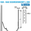 Schemat i rysunek techniczny haka do rynny z metalu nakrokwiowego Lindab K24